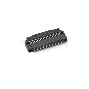 Pitch 0.30mm 90°H1.00mm 卧式下接前掀盖 SMT型 FPC 21pin 黑色 镀半金1u"，其它区域镀镍